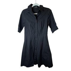 eShakti Custom Black Shirt Dress S Hidden Buttons Office Goth Pockets Minimalist